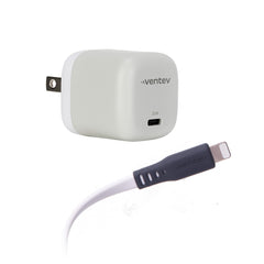 Ventev Mini Wall Charger USB-C 20W Power Delivery and USB-C to Lightning Cable 3.3ft White