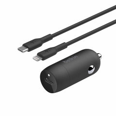 Belkin 30W USB-C Power Delivery PPS Car Charger + USB-C to Lightning Cable Black