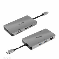 CSV1593 USB-C 3.2 Gen 1 8-in-1 Hub with 2X HDMI/2X USB/RJ45/SD/Micro SD Card Slots and USB-C Female Port Gray