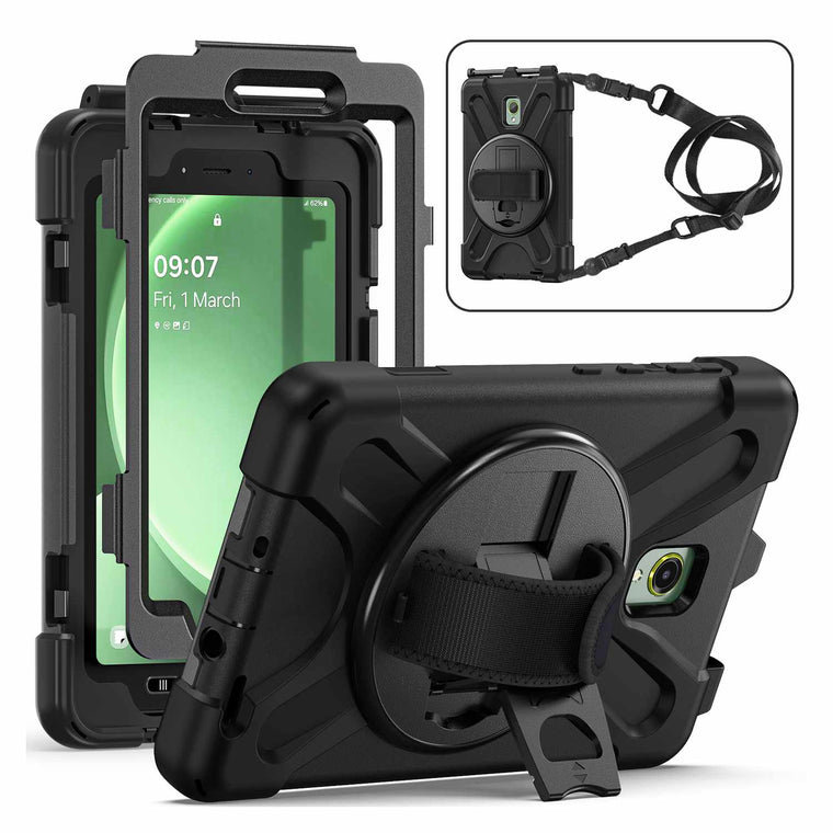Bulk Packaging Heavy Duty Case with Kickstand/Hand & Shoulder Strap & Built-In Pet Screen Protector Black for Samsung Galaxy Tab Active 5/Galaxy Tab Active3