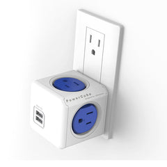 Power Cube Wall Charger Original 4 Outlets 2 USB Blue
