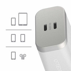 OtterBox Premium Pro Wall Charger 60W GaN PD/PPS 2-port USB-C White w/ Foldable Prongs