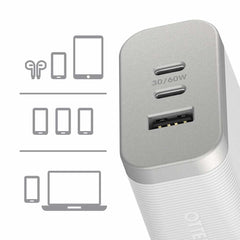 OtterBox Premium Pro Wall Charger 72W PD/PPS 2-Port USB-C & USB-A White w/ Foldable Prongs