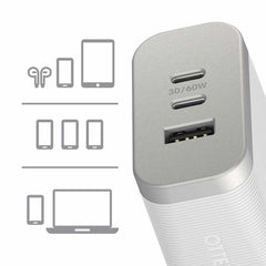 OtterBox Premium Pro Dual USB-C Wall Charger with extra USB-A 72W (USB-C 30WX2 + USB-A 12W) Lunar Light (White)