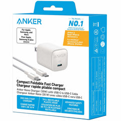 Anker Nano Wall Charger 30W USB-C White with USB-C Brained 3ft Cable
