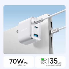 Anker Nano 70W 3-Port USB-C Wall Charger with USB-C Cable Black Stone