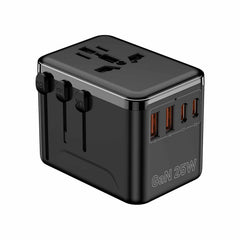 Bulk Packaging Universal International Travel Adapter 25W with 2 USB-A Ports/USB-C Ports & Nylon Pouch Black