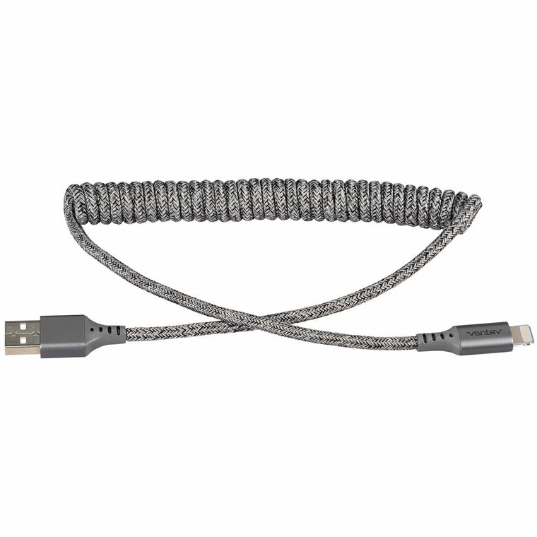 Ventev USB-A to Lightning Coiled Cable 1ft Grey