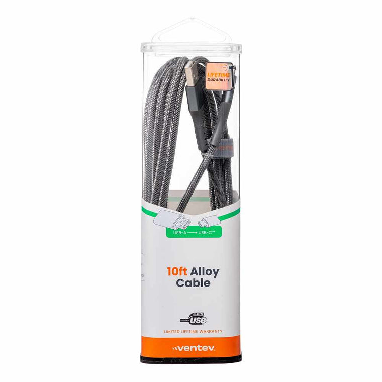 Ventev ChargeSync Alloy USB-C Cable 10ft Steel