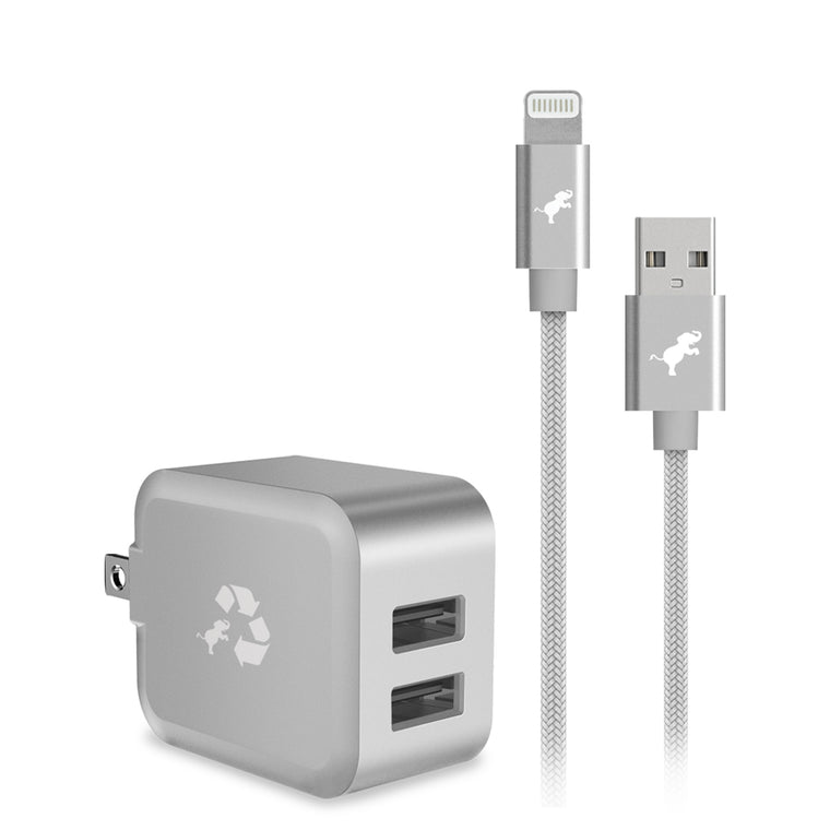 Nimble Wally Duo Wall Charger 12W 2-Ports USB-A with USB-A to Lightning cable Silver