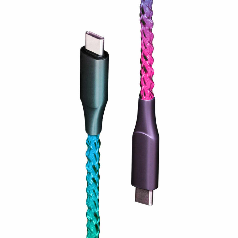Helix/Retrak Lucid Charge LED USB-C to USB-C Cable 3.2ft  Multi-Color