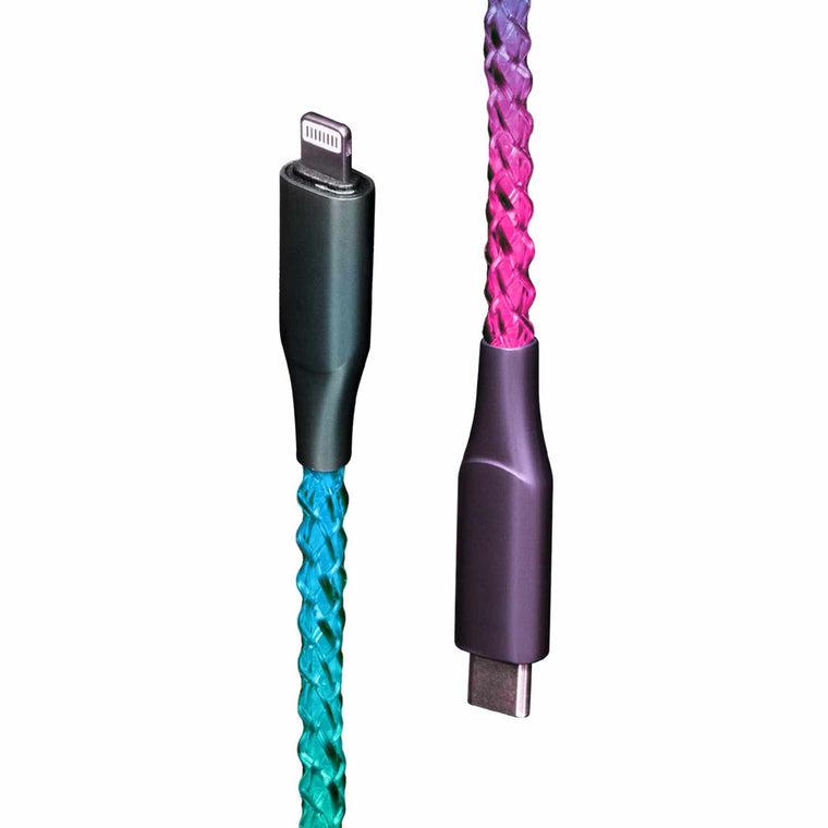 Helix/Retrak Lucid Charge LED Lightning to USB-C Cable Multi-Color
