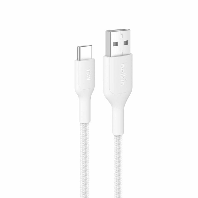 CAB022fq1MWH BoostCharge Braided USB-A to USB-C Cable 1 M (15W) White