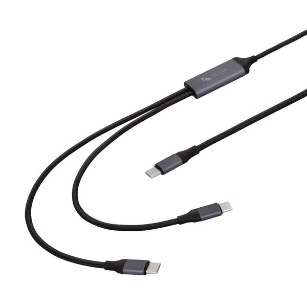 Helix/Retrak 100W 2-in-1 USB C to Dual USB-C Cable Black
