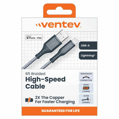 Ventev Fast Charging Braided Cable USB-A to Lightning (MFi certified) 6ft Gray