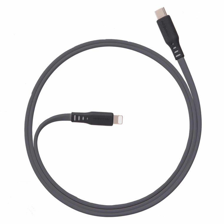Ventev High Speed Flat Cable USB-A to Lightning (MFi certified) 3ft Grey