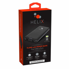 Helix/Retrak Power Bank 10000 mAh with USB-C and Dual USB-A Ports Black