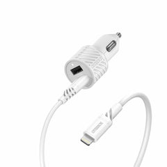 OtterBox Dual USB 12W Premium Car Charger with Lightning 4ft White