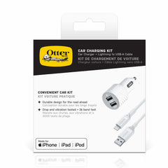 OtterBox Dual USB 12W Premium Car Charger with Lightning 4ft White