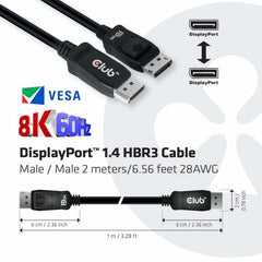Club3D DisplayPort 1.4 HBR3 Cable Male/Male 2 m/6.56ft Black