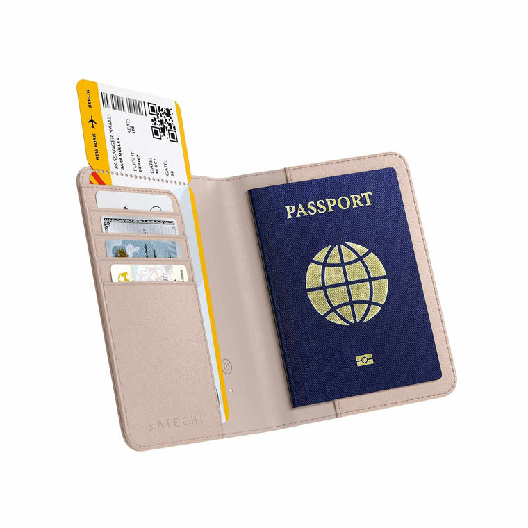 Satechi Vegan-Leather Passport Cover with Find My Desert Rose