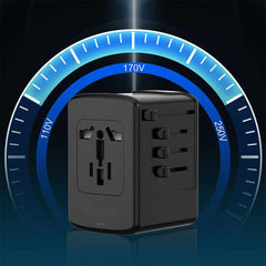 LKJCGSL2003C2ABK Universal Travel Adapter 2 USB-A & 3 Type C Ports 5.8A Output with Nylon Pouch Black