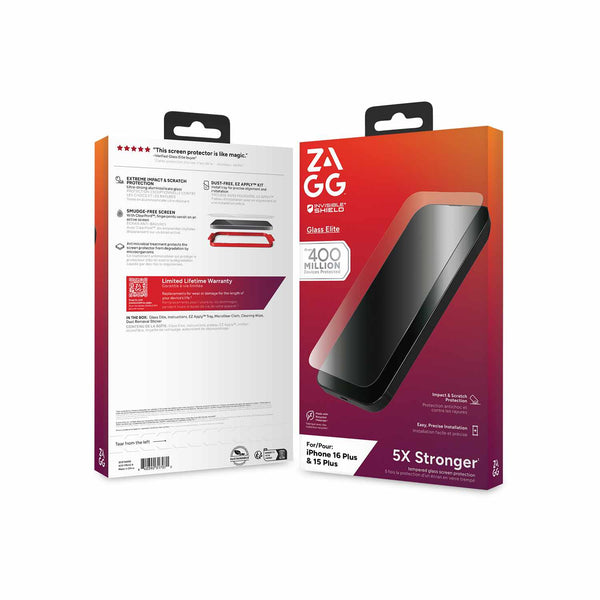 ZAGG InvisibleShield Glass Elite Screen Protector for iPhone 16 Plus/15 Plus