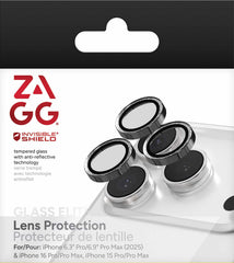 ZAGG InvisibleShield Glass Elite Anti-Reflective Lens Protector Silver Glitter for iPhone 17 Pro/17 Pro Max/iPhone 16 Pro Max/16 Pro/15 Pro Max/15 Pro