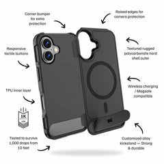 Blu Element Armour Ultra MagSafe w/Kickstand Case Black for iPhone 16