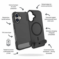 Blu Element Armour Ultra MagSafe w/Kickstand Case Black for iPhone 16