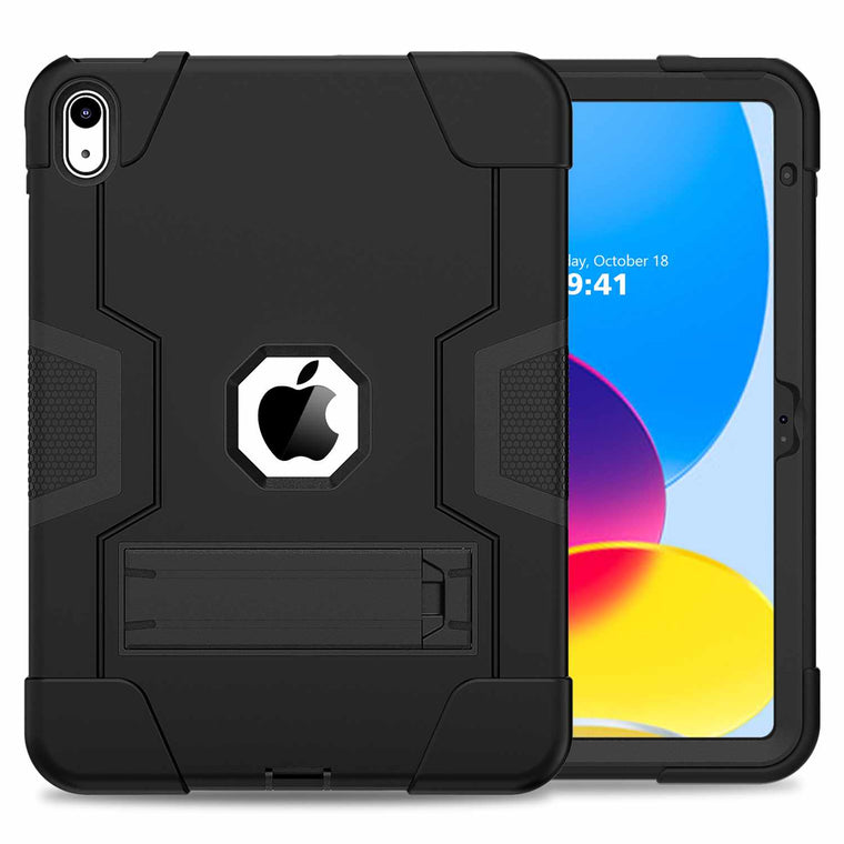 Bulk Packaging Rugged Case with Kickstand Black for iPad 11 2025 (11th Gen)/iPad 10.9 2022 (10th Gen)