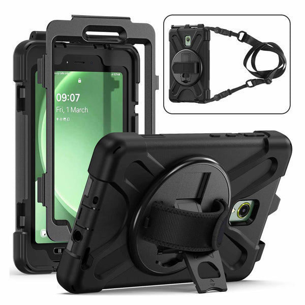 Bulk Packaging Heavy Duty Case with Kickstand/Hand & Shoulder Strap & Built-In Pet Screen Protector Black for Samsung Galaxy Tab Active 5/Galaxy Tab Active3