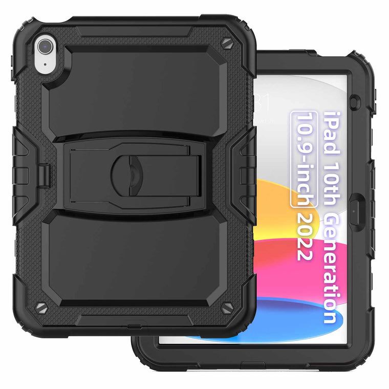 Bulk Packaging Rugged Case with Kickstand & Built-in Screen Protector Black for iPad 10.9 2022 (10th Gen)