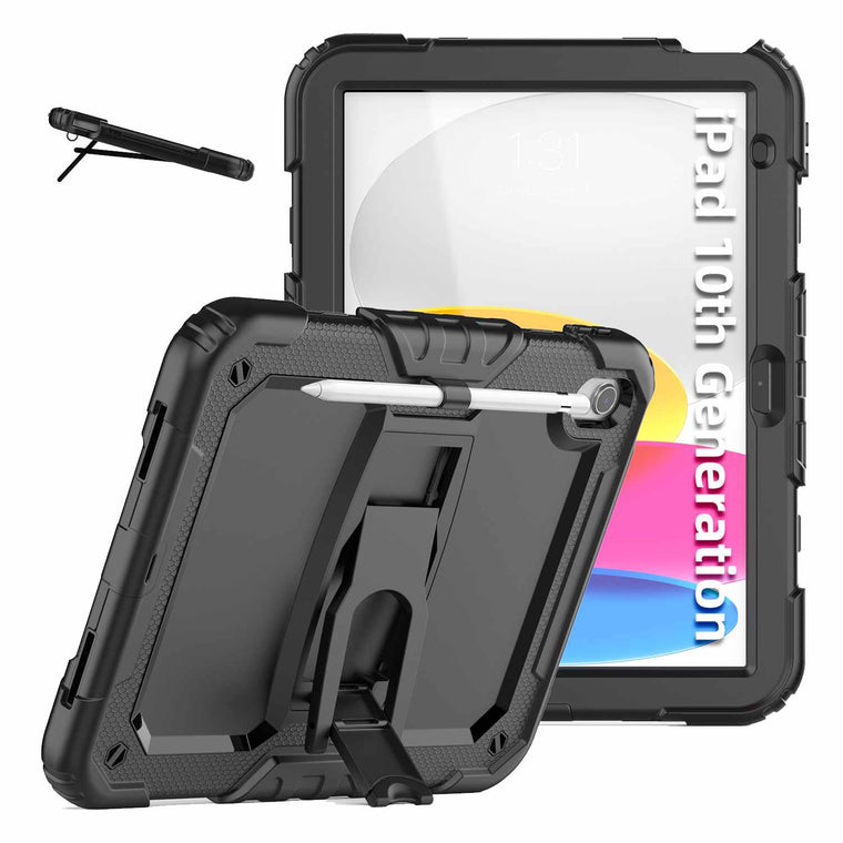 Bulk Packaging Rugged Case with Kickstand and Built-in Screen Protector Black for iPad 11 2025 (11th Gen)/iPad 10.9 2022 (10th Gen)