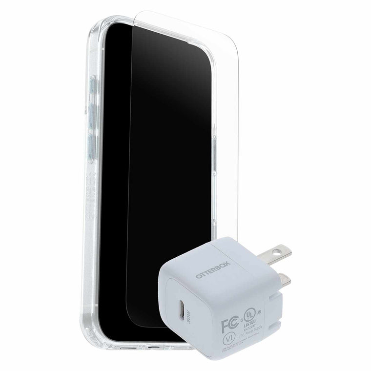 OtterBox Protection+Power Kit (Symmetry Clear MagSafe w/Glass + Wall Charger 30W White) Clear for iPhone 18 Pro/17 Pro