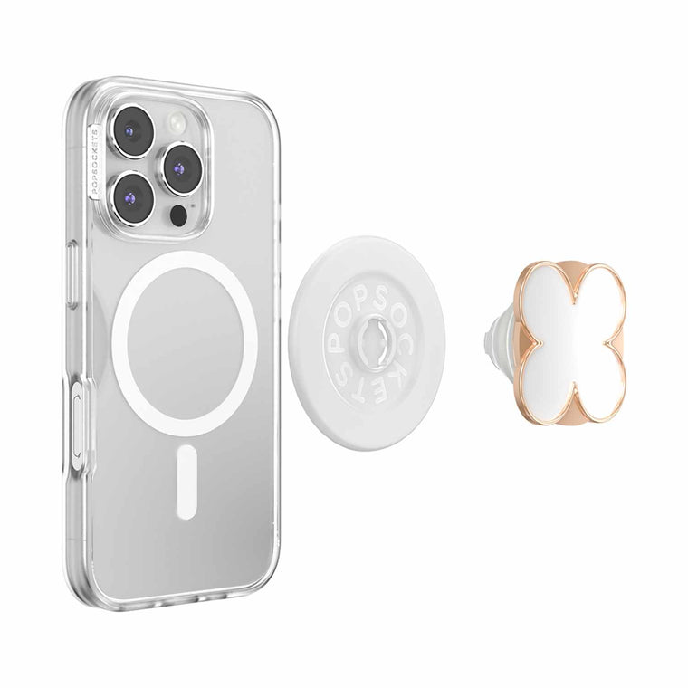 PopSockets PopGrip for MagSafe Round with Adapter Enamel Clover Rose Gold